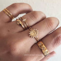 Anel de conjunto retro de 7 peças, Retro Totem Pattern Dot Diamond Virgin Ring Set